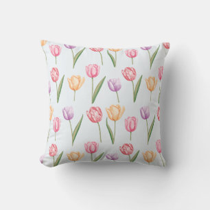 Farbige Wasserfarben-Tulpen-Blumenmuster Kissen