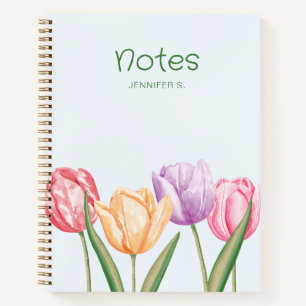 Farbige Wasserfarben-Tulpenblumen mit individuelle Notizbuch