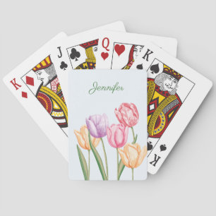 Farbige Wasserfarben-Tulpenblumen mit individuelle Spielkarten