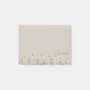 Farbige Wasserfarben-Wildblume mit Schmetterling Post-it Klebezettel