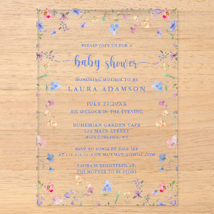 Farbige Wasserfarben-Wildblumen-Baby-Party Acryleinladungen