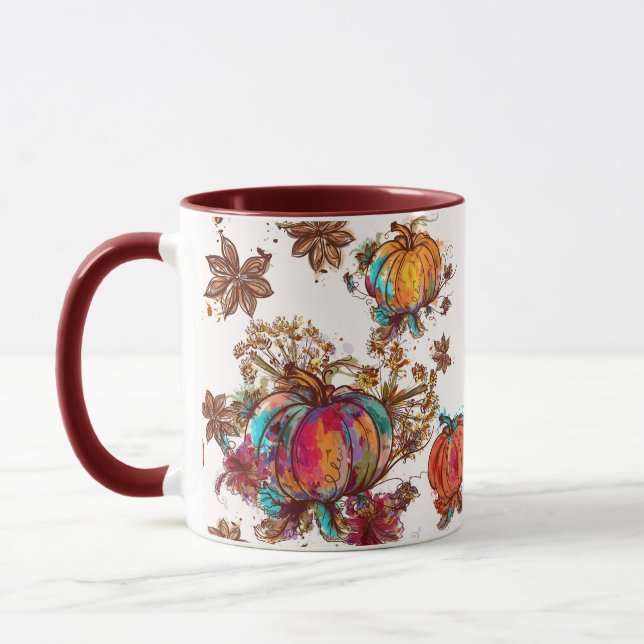 Farbige Wasserfarbenfallen Pumpkins Erntedank Tasse (Links)