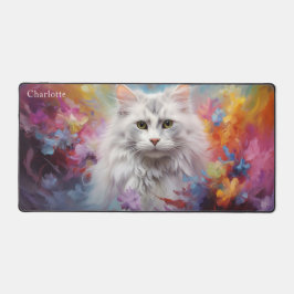 Farbige Wasserfarbenkatze - Personalisierter Name Schreibtischunterlage
