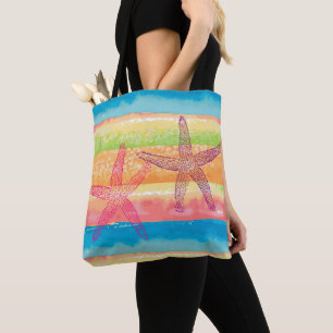 Farbige Wasserfarbenstreifen und Seesterne Tasche