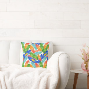 Farbige Wasserfarbfedern — abstraktes Kunstdesign Kissen