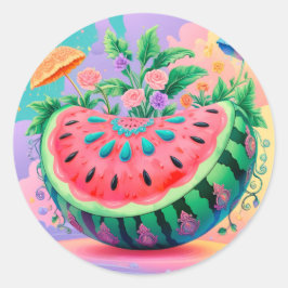 Farbige Wassermelone für den Sommer Runder Aufkleber
