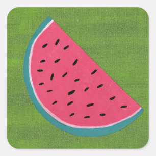 Farbige Wassermelonen-Scheibe auf Grün Quadratischer Aufkleber