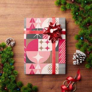 🎄 Farbige Weihnachts-Collage-Geschenke-Bäume-Schm Geschenkpapier