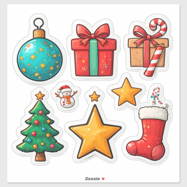 🎄 Farbige Weihnachts-Elemente-Set ✨ Aufkleber (Blatt)