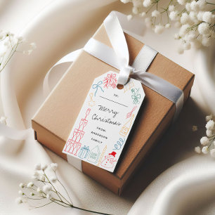 Farbige Weihnachts-Handzeichnung mit skurrilen Doo Geschenkanhänger