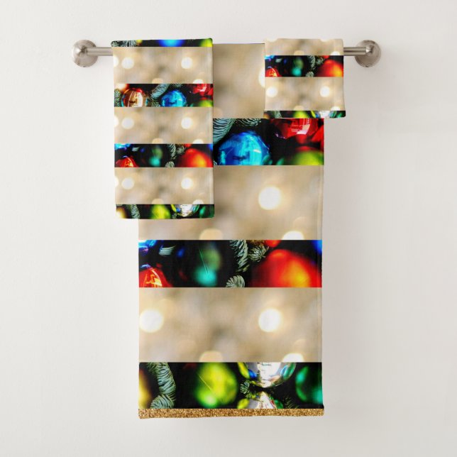 Farbige Weihnachtsbälle und weiße Lichter Streifen Badhandtuch Set (Insitu)