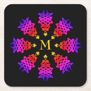 Farbige WEIHNACHTSBAUM Monogramm Rechteckiger Pappuntersetzer