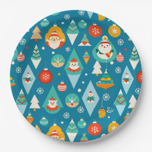 Farbige Weihnachtsbaum-Ornamente Wintermuster Pappteller