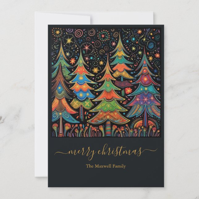 Farbige Weihnachtsbäume Feiertagskarte (Vorderseite)
