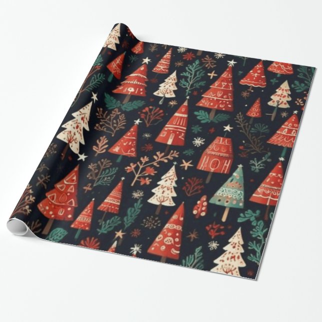 Farbige Weihnachtsbäume Geschenkpapier (Ungerollt)