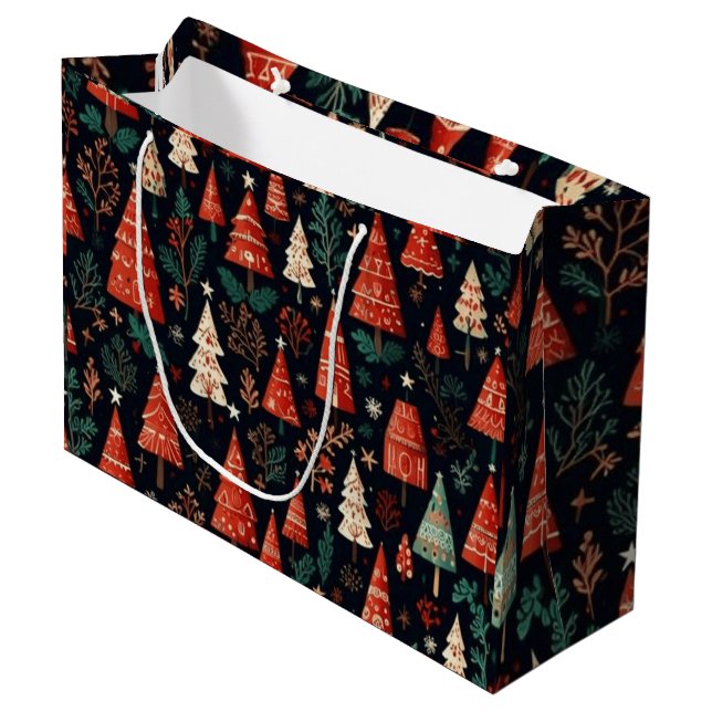 Farbige Weihnachtsbäume Große Geschenktüte (Vorderseite Schrägansicht)
