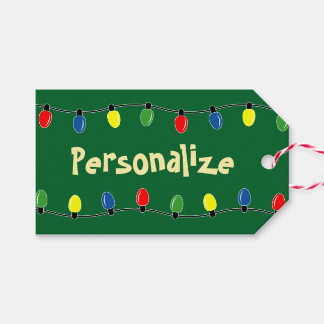 Farbige Weihnachtsbaumleuchten - Etiketten Geschenkanhänger (Vorderseite (Horizontal))