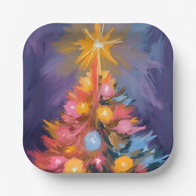 Farbige Weihnachtsbaumlichter Aquarell Pappteller (Vorderseite)