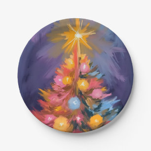 Farbige Weihnachtsbaumlichter Aquarell Pappteller