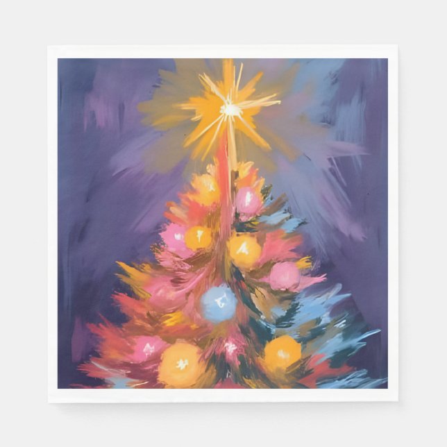 Farbige Weihnachtsbaumlichter Wasserfarbe Serviette (Vorderseite)