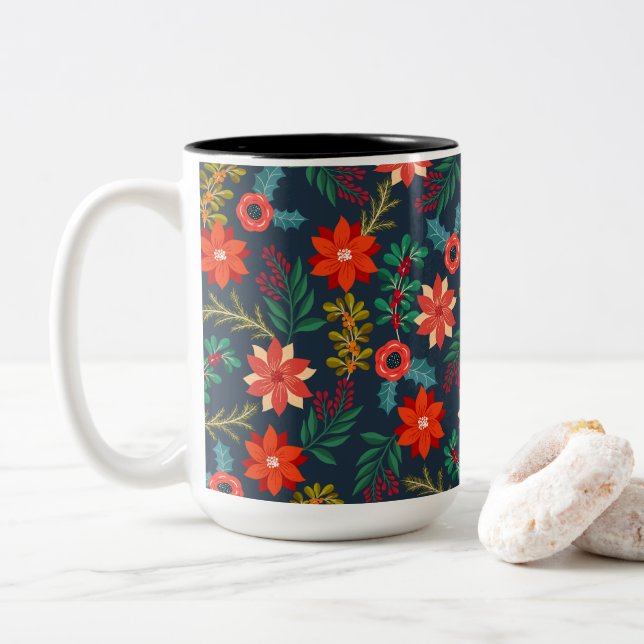 Farbige Weihnachtsblume Zweifarbige Tasse (Mit Donut)