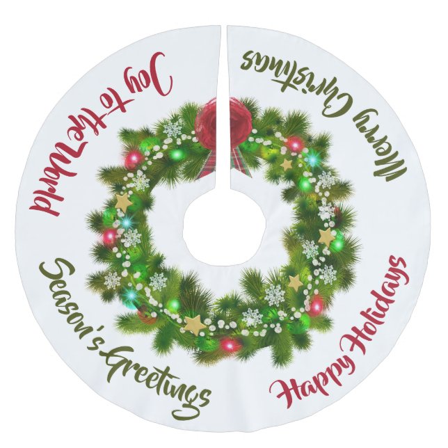 Farbige Weihnachtsfeuer-Leuchten Custom Message Polyester Weihnachtsbaumdecke (Vorderseite)