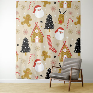 Farbige Weihnachtssymbole Muster Wandteppich