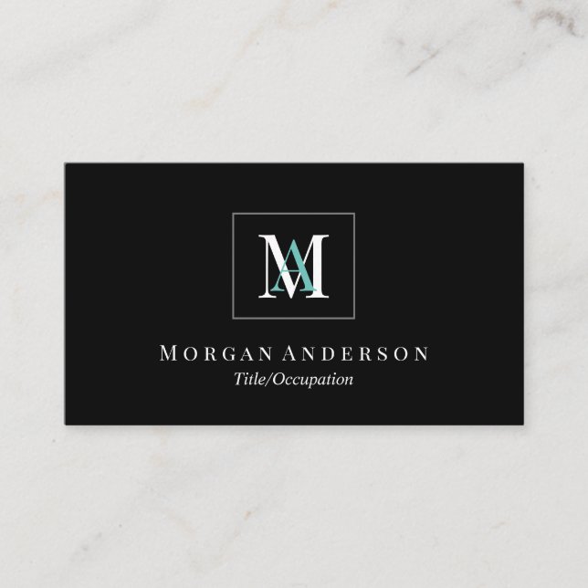 Farbige weiße/Aquamarine Monogramm Name Graue Box  Visitenkarte (Vorderseite)