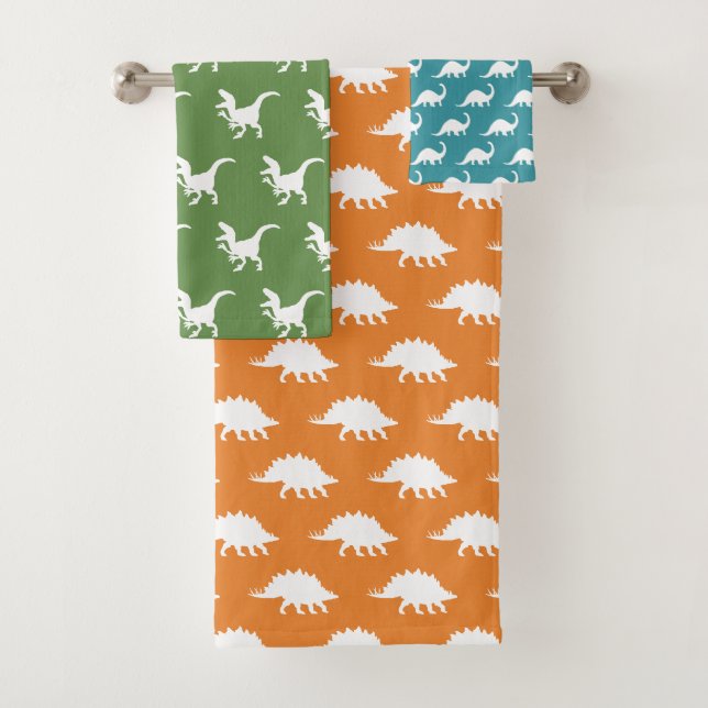 Farbige weiße Dinosaurier Badhandtuch Set (Insitu)
