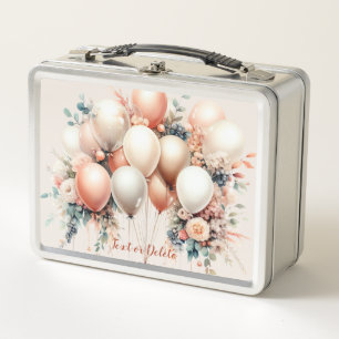 Farbige weiße Pfirsich-Blumenballons Elegante Part Metall Brotdose