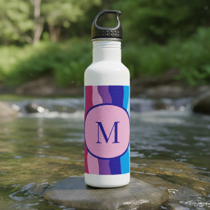 Farbige Wellen mit Monogramm Edelstahlflasche