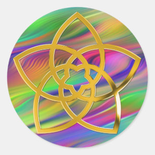 Farbige Wellen Symbol-Venus-Blume/-GOLDES Runder Aufkleber