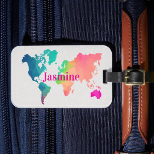 Farbige Weltkarte mit individuellem Monogramm-Name Gepäckanhänger