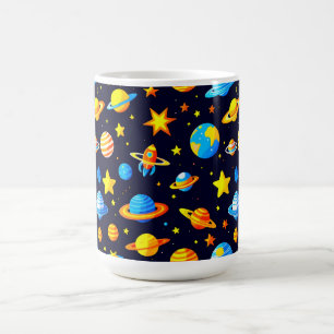 Farbige Weltraum-Themen-Illustration mit Planeten Kaffeetasse