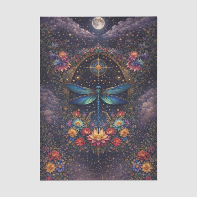 Farbige Whimsical Boho Libelle Decoupage Seidenpapier (Vorderseite)