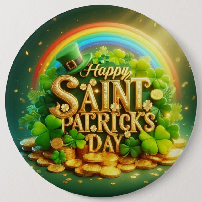 Farbige, whimsische Regenbogen St. Patrick's Day Button (Vorderseite)