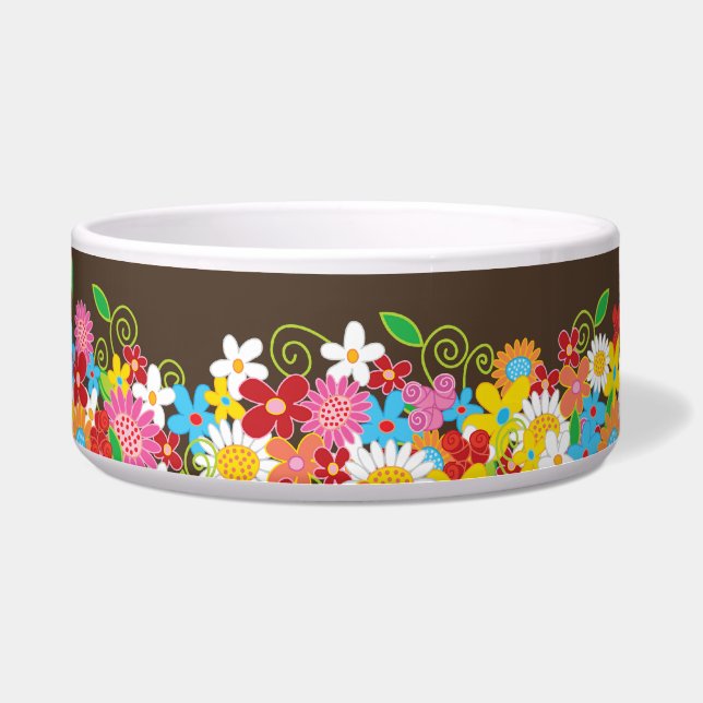Farbige Whimsischer Frühling Blumen Garten Haustie Napf (Vorderseite)
