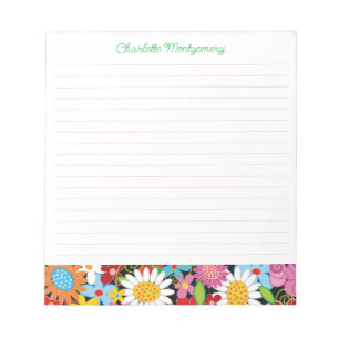 Farbige Whimsischer Frühlingsblumen Garten Notepa Notizblock