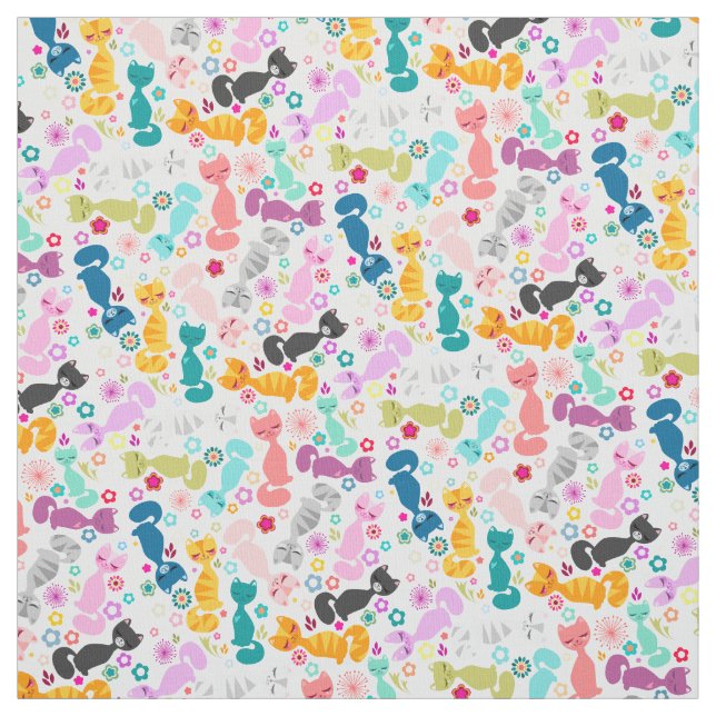 Farbige Whimsy-Kätzchen Stoff (Muster)