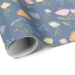 Farbige Wiese auf Blau Geschenkpapier