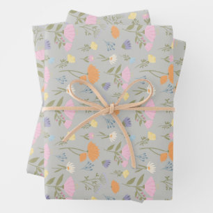 Farbige Wiese auf Grau Geschenkpapier Set