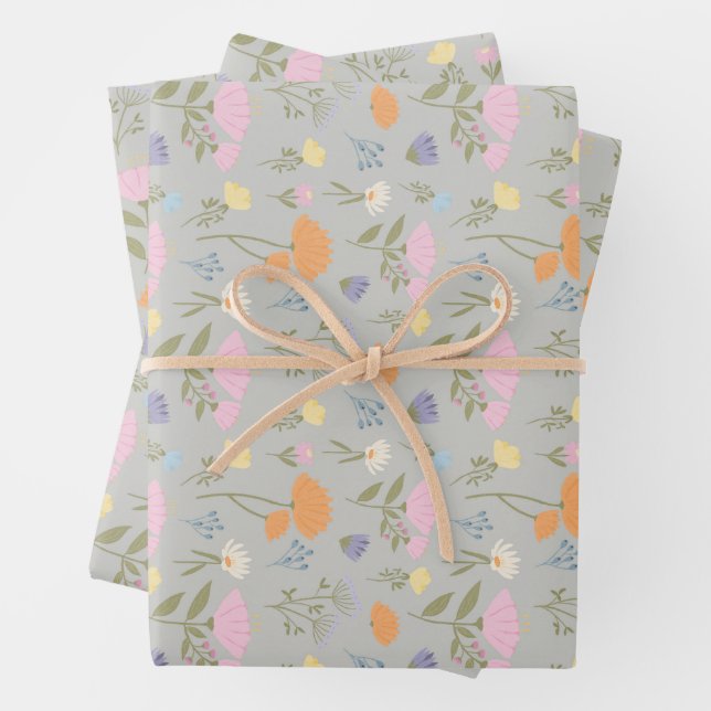 Farbige Wiese auf Grau Geschenkpapier Set (Beispiel)