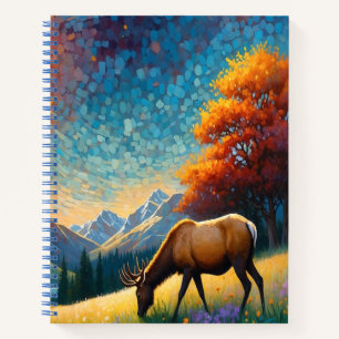 Farbige Wiesenelk mit Blumen Kunst Notizbuch
