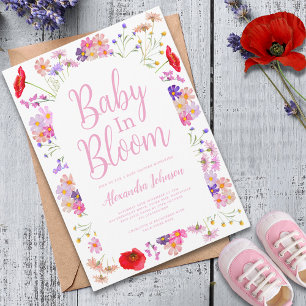 Farbige Wildblume Baby in Blüte Girl Baby Dusche Einladung
