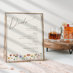 Farbige Wildblume Beige Hochzeitsgetränke-Menü Poster