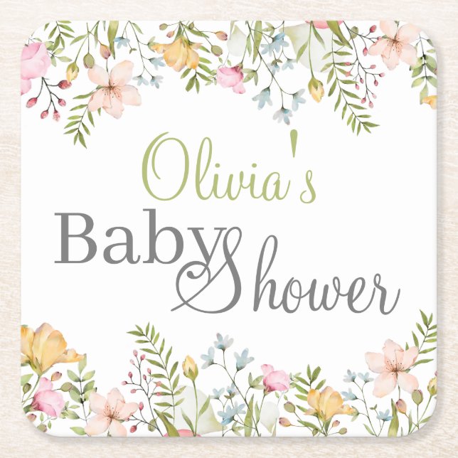 Farbige Wildblume Bloral Baby Dusche Rechteckiger Pappuntersetzer (Vorderseite)