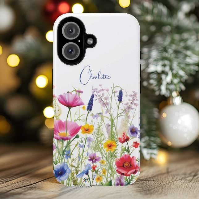 Farbige Wildblume Blumenbezeichnungen Personalisie iPhone 16 Hülle (Von Creator hochgeladen)