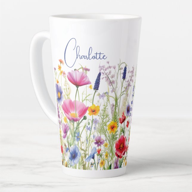 Farbige Wildblume Blumenbezeichnungen Personalisie Milchtasse (Linke Ecke)