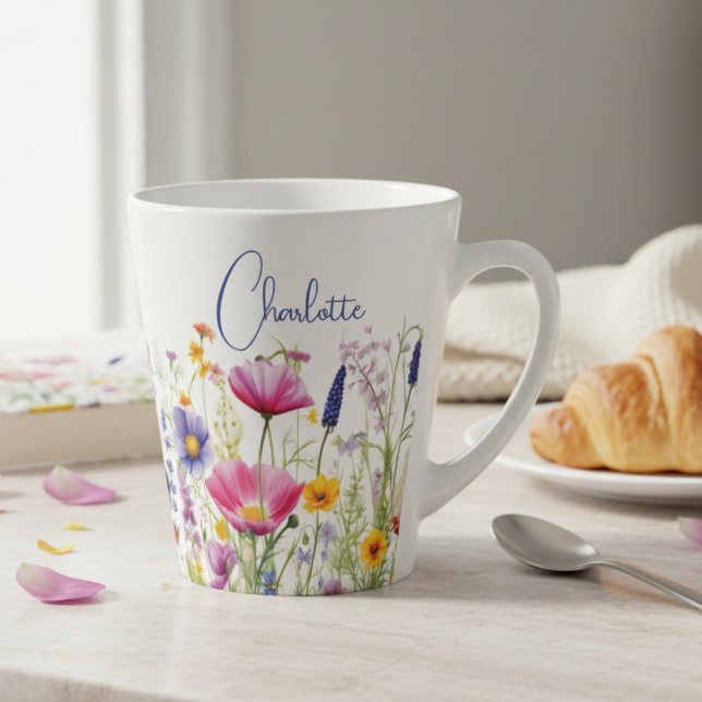 Farbige Wildblume Blumenbezeichnungen Personalisie Milchtasse (Von Creator hochgeladen)