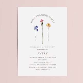 Farbige Wildblume Dritte Geburtstagspartei Einladung